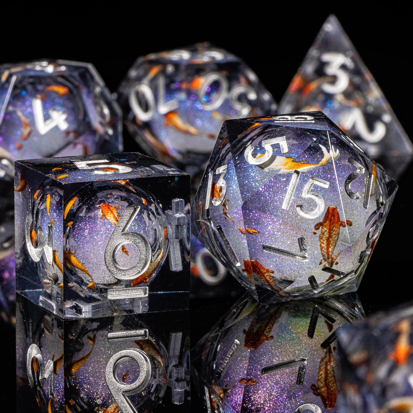 Sharp Edge Dice Dungeons and Dragons liquid core Dice , Resin sharp edge dice set dnd, D20 d&d dice , Galaxy Dice set