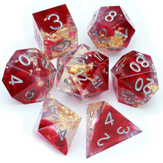 Sharp Edge: Red Clear Gold Foil Dice Set-0