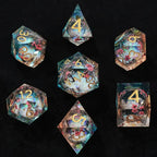 Sharp-edged plum blossom resin DND dice set + gold numbers