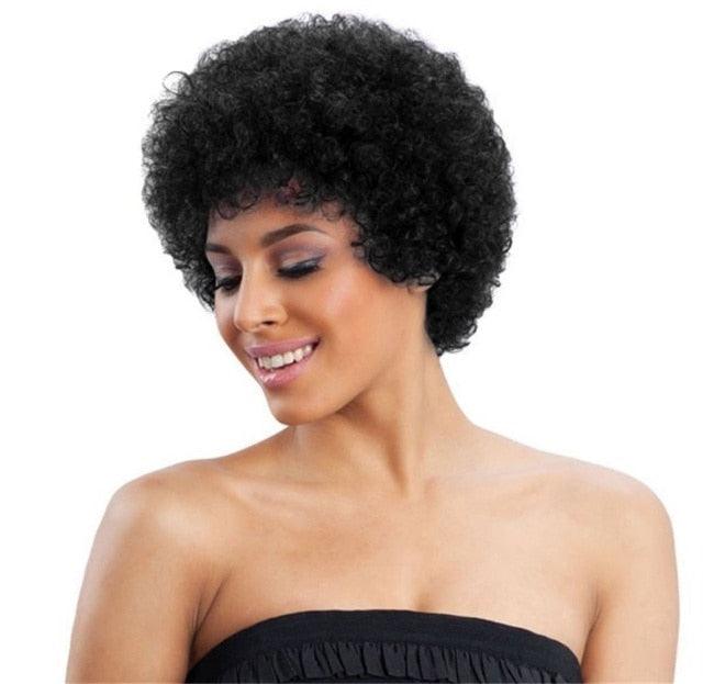 Short Afro Curly Human Hair Full Machine Wigs for Women 150% Density Short Hair Pixie Cut Wig Remy Human Hair Afro Wig For Black Women Gifts for Girlfriends