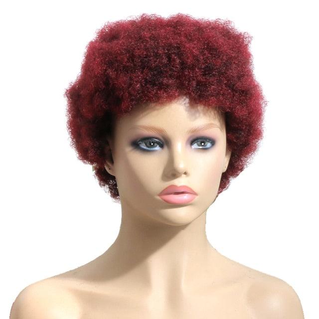 Short Afro Curly Human Hair Full Machine Wigs for Women 150% Density Short Hair Pixie Cut Wig Remy Human Hair Afro Wig For Black Women Gifts for Girlfriends