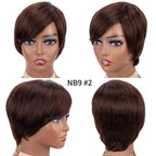 Short Pixie Cut Wig Human Hair Wigs Straight Bob Wigs With Bangs Full Machine Human Hair Wig for Black Women Black & Ombre Wigs For Black Women Gifts for Girlfriends