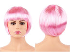 Short Straight Synthetic Blonde Pink Red Black Brown Blue 10" Bob Wigs with Bangs for Women Halloween Cosplay Party For Black Women Gifts for Girlfriends
