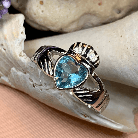 Blue Topaz Claddagh Ring - 4