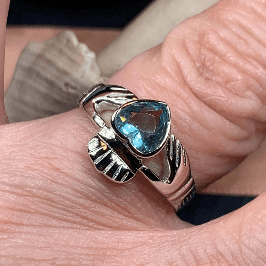 Blue Topaz Claddagh Ring - 4