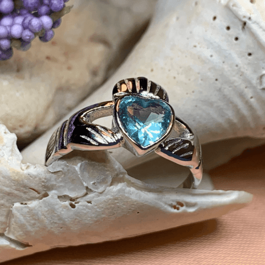 Blue Topaz Claddagh Ring - 4