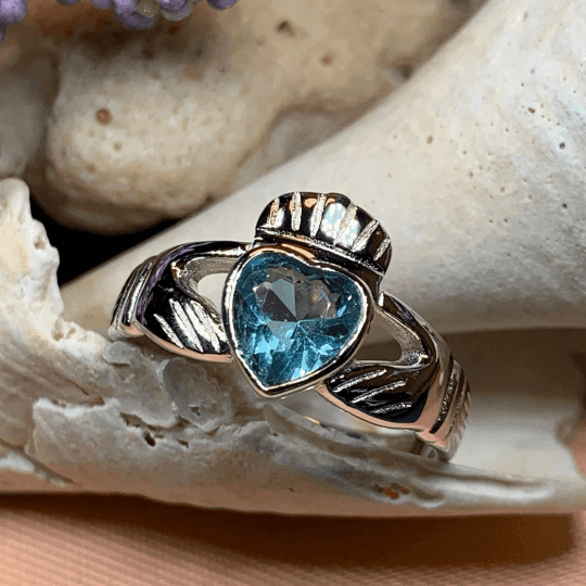 Blue Topaz Claddagh Ring - 4