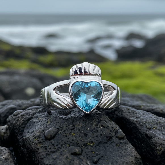 Blue Topaz Claddagh Ring