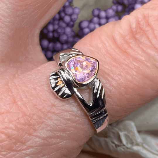 Pink Sapphire Claddagh Ring - 4