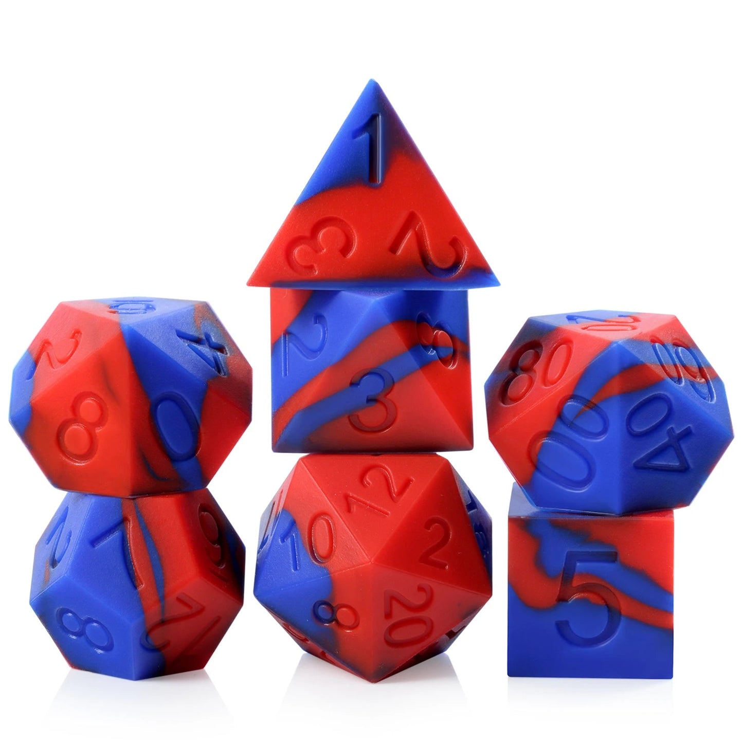 Silicone 7PCS Silicone Rubber D&D Dice with Clear Plastic Display Case for Dungeons and Dragons Role Playing