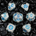 Silver and blue gear solid metal unique dnd dice set