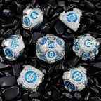 Silver and blue gear solid metal unique dnd dice set