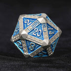 Silver and Blue Greek Refrain Metal DND Dice Set