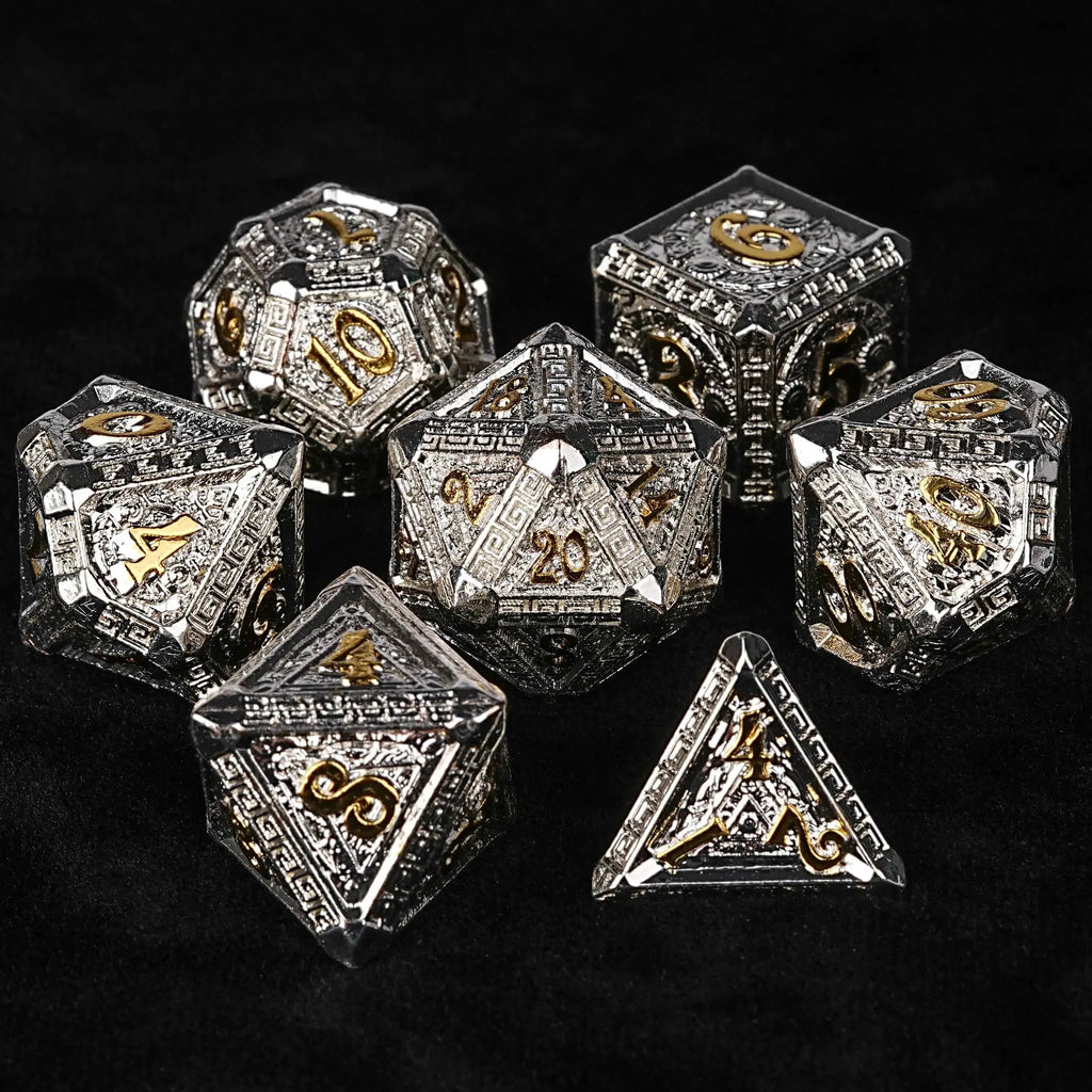 Silver and Gold Greek Style Metal DND Dice Set