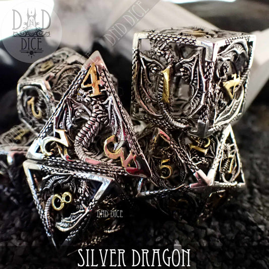 Silver Dragon Metal Dice Set (Gift Box)