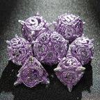 Silver purple meteor hammer hollow metal dnd dice set + silver font