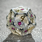 Silver with Pink Gems Dragon's Eye Hollow Metal RPG dice set