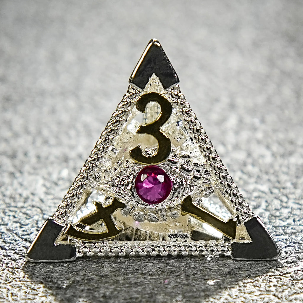 Silver with Pink Gems Dragon's Eye Hollow Metal RPG dice set
