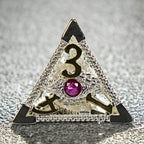 Silver with Pink Gems Dragon's Eye Hollow Metal RPG dice set
