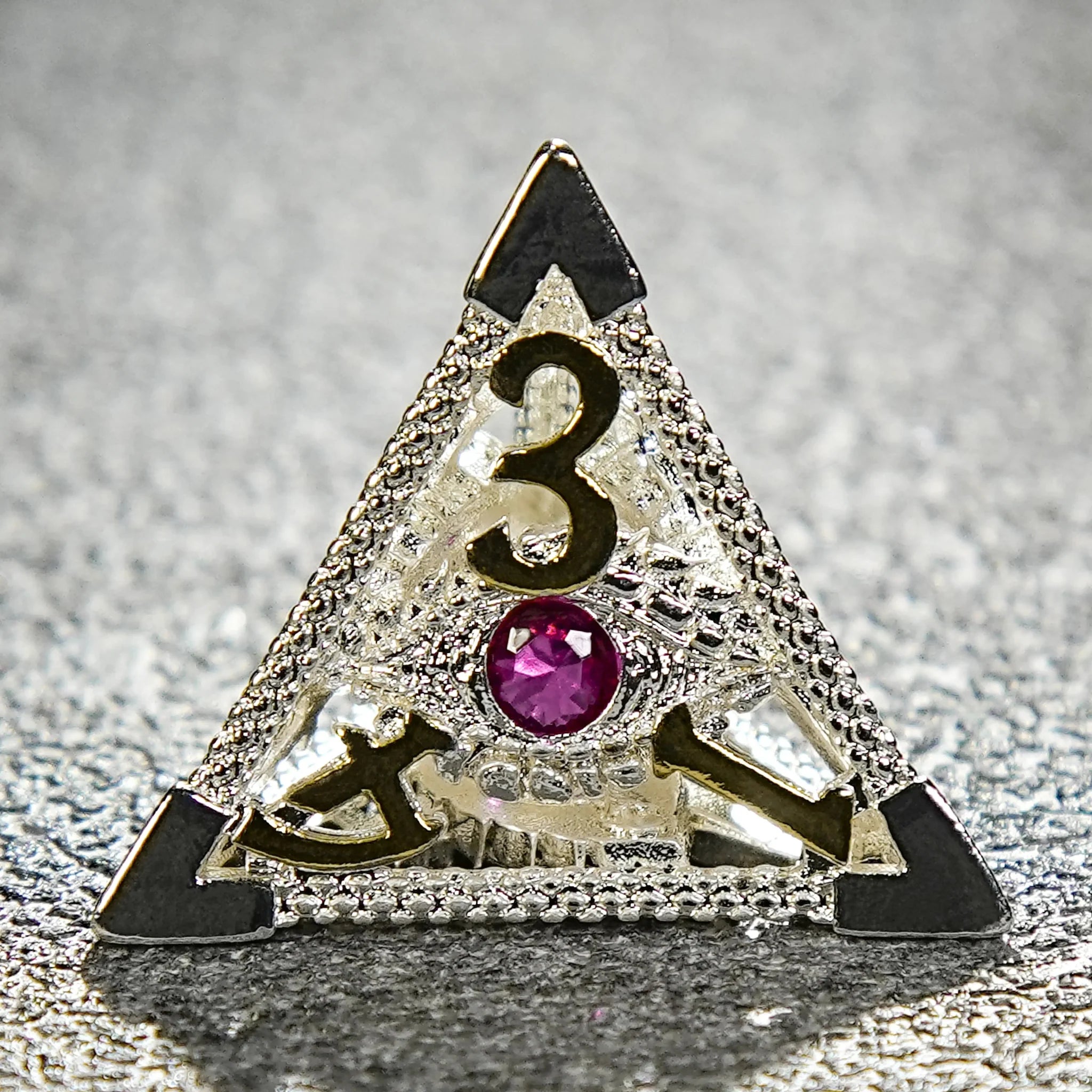 Silver with Pink Gems Dragon's Eye Hollow Metal RPG dice set
