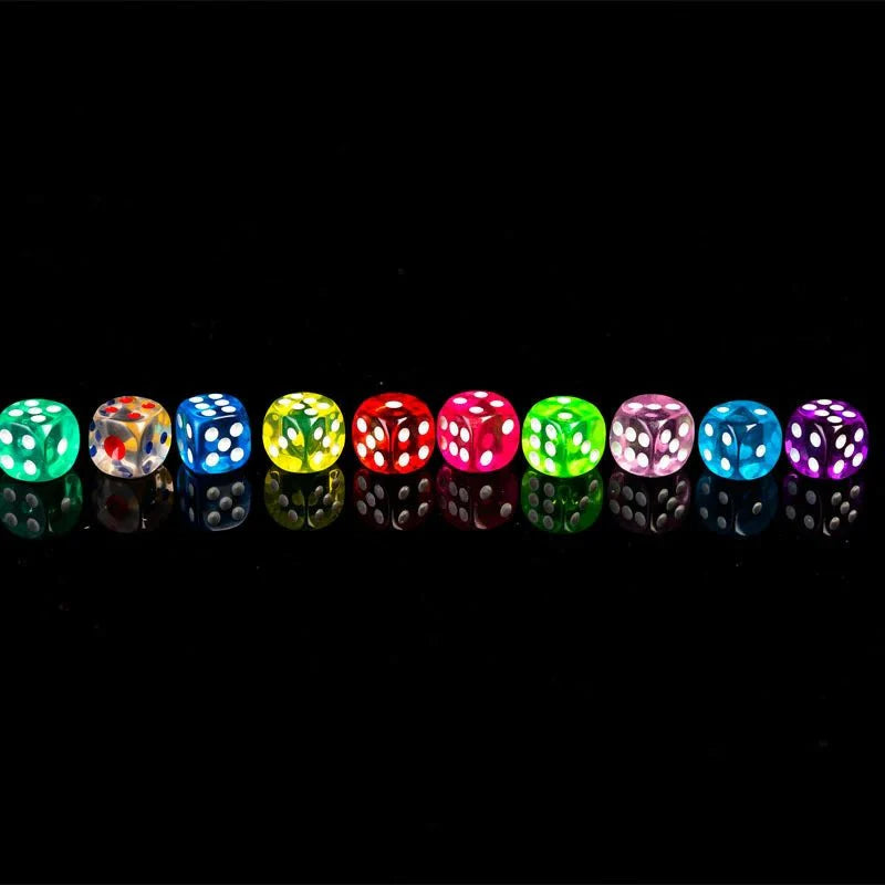 Single-color acrylic rounded transparent 6-sided dice set (10 x D6 dice) + white dots