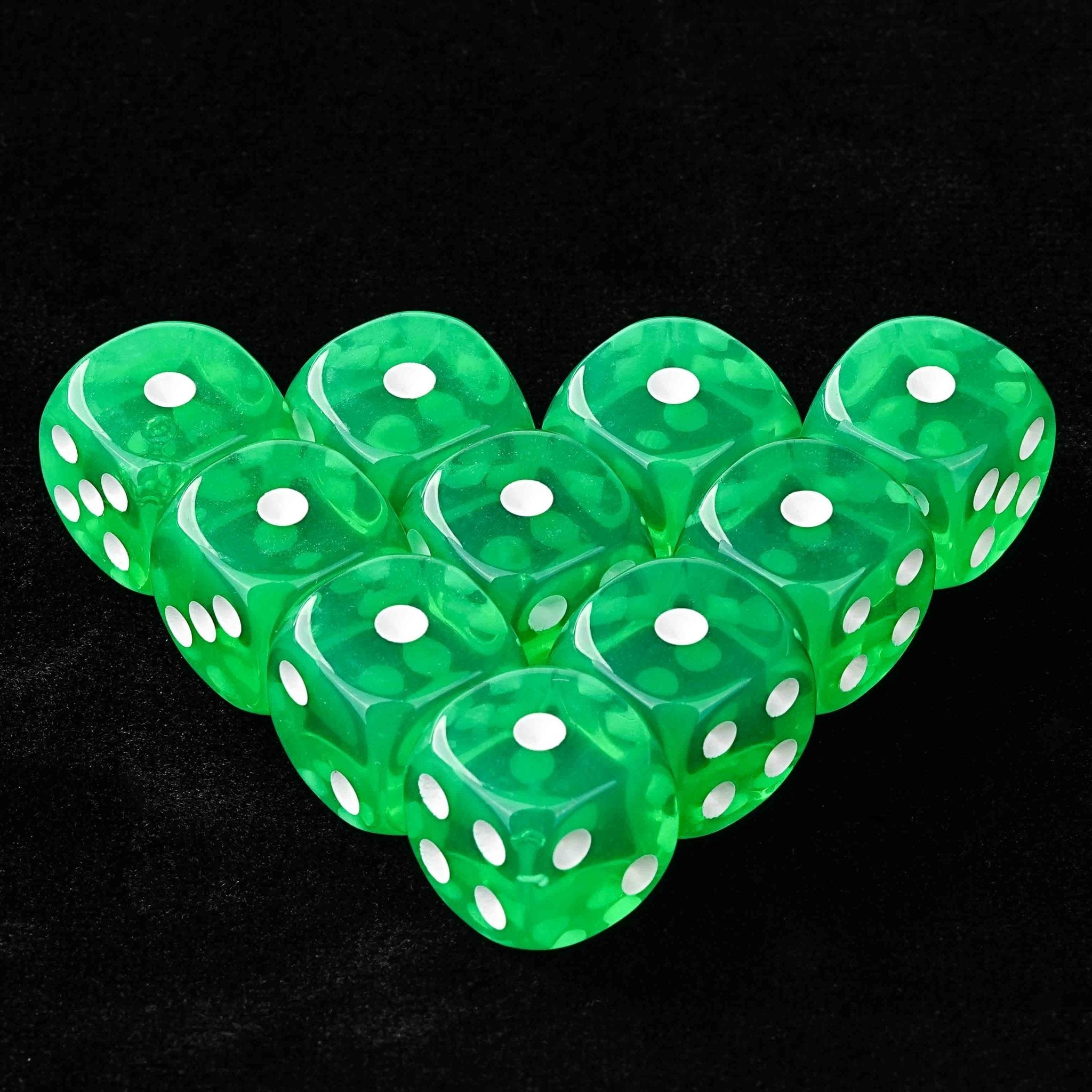 Single-color acrylic rounded transparent 6-sided dice set (10 x D6 dice) + white dots