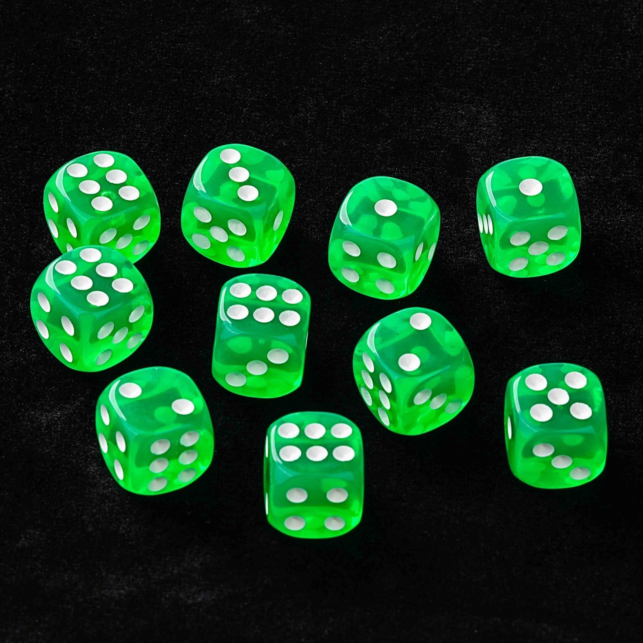 Single-color acrylic rounded transparent 6-sided dice set (10 x D6 dice) + white dots