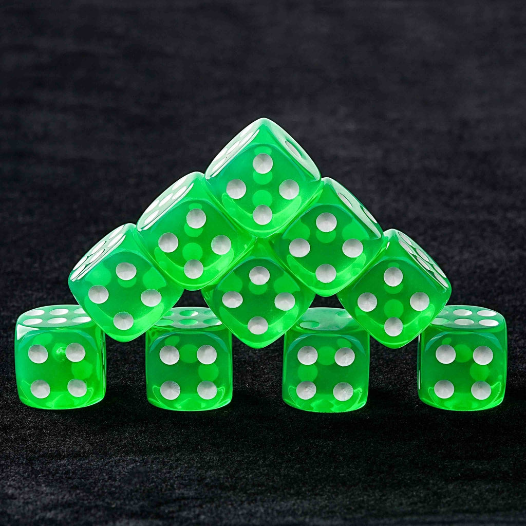 Single-color acrylic rounded transparent 6-sided dice set (10 x D6 dice) + white dots