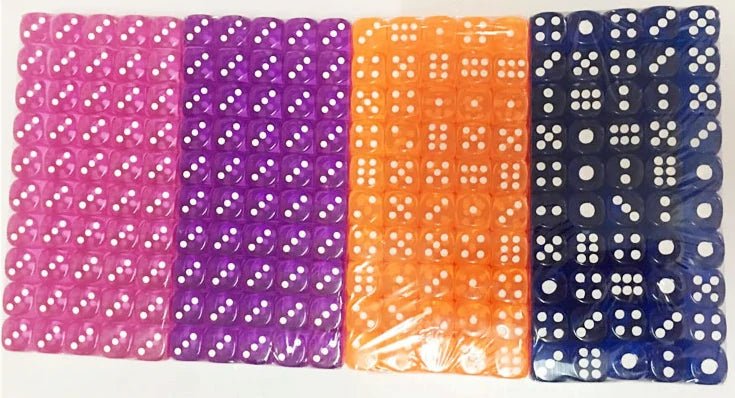 Single-color acrylic rounded transparent 6-sided dice set (10 x D6 dice) + white dots