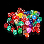 Single-color acrylic rounded transparent 6-sided dice set (10 x D6 dice) + white dots
