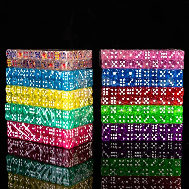 Single-color acrylic rounded transparent 6-sided dice set (10 x D6 dice) + white dots