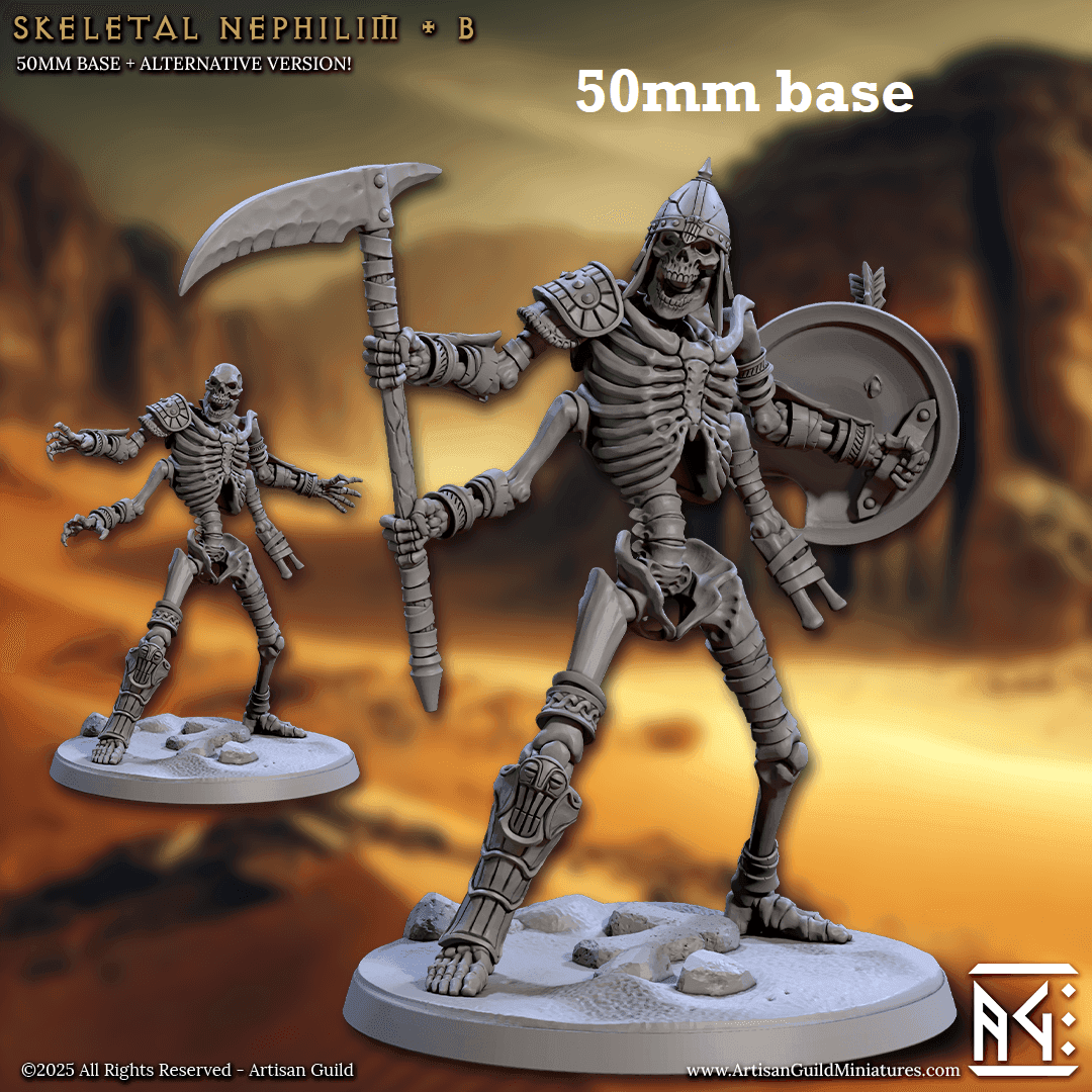 Skeletal Nephilim: Sculpt B (Four-Armed Skeleton Warrior) - With Helmet / Damaged Circular Targe / Scythe