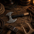 Skull Etched Double-Headed Viking Axe – Hand Forged Carbon Steel