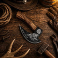Skull Etched Pizza Cutter Axe – Medieval Carbon Steel Pizza Axe