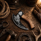 Skull Etched Pizza Cutter Axe – Medieval Carbon Steel Pizza Axe