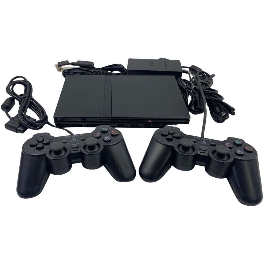 Slim (Black) PlayStation 2 System (2 - OEM Controllers)