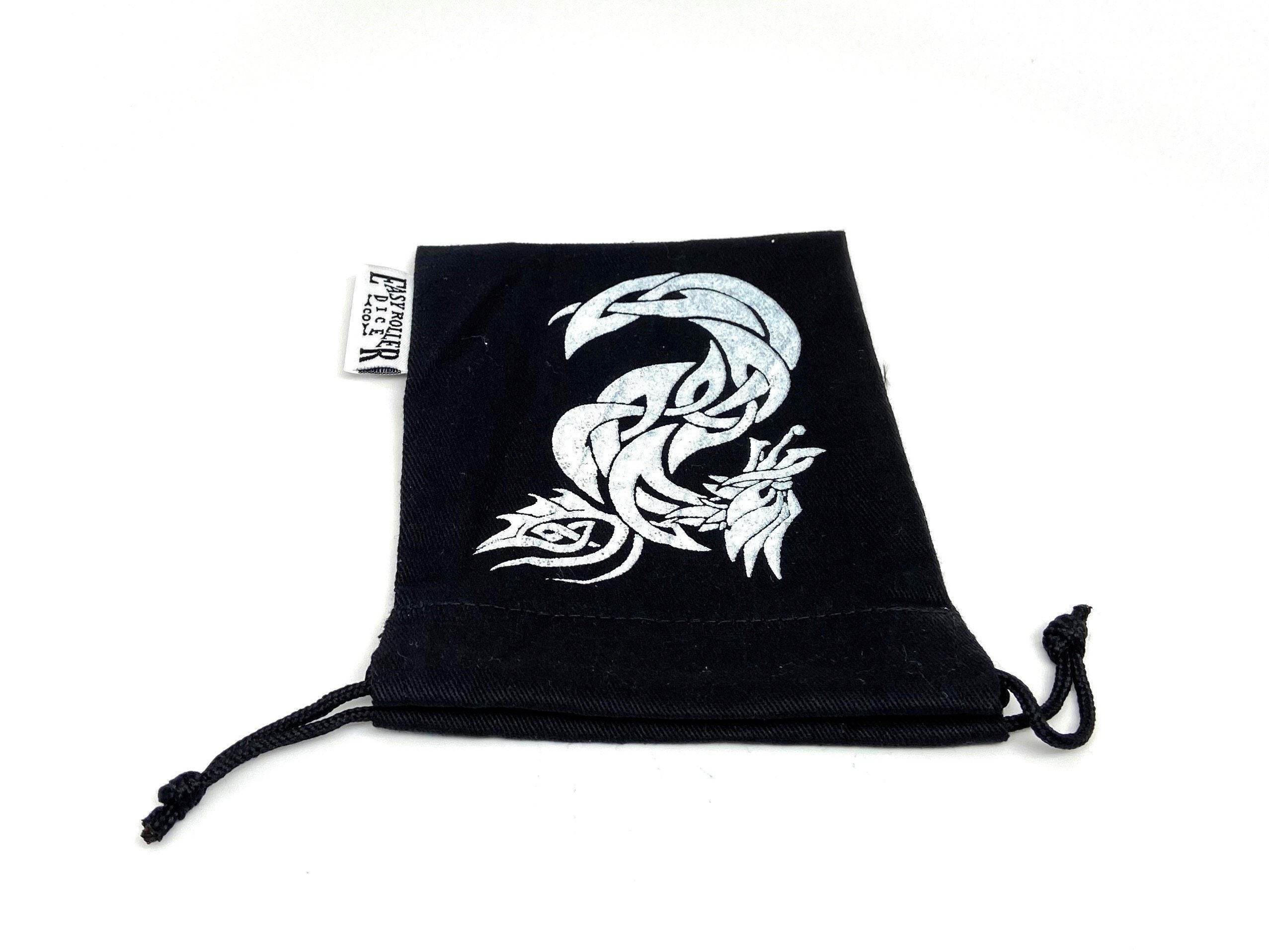 Small Cotton Twill Dice Bag - Celtic Knot Dragon Design - 