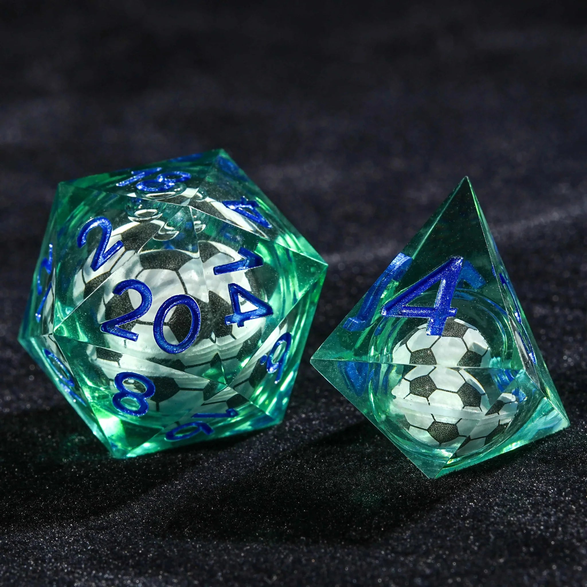 Soccer Core Resin DND Dice Set + Blue Font