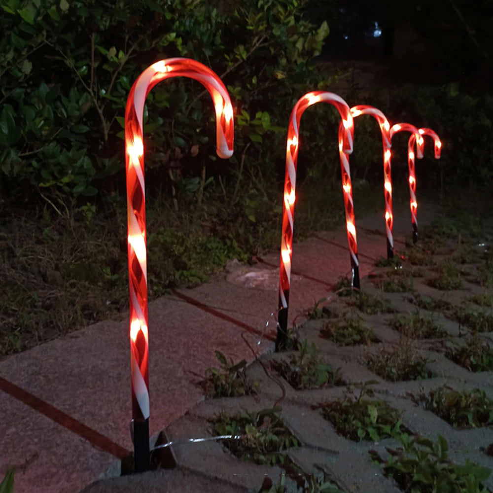 Solar Powered Christmas Candy Cane Pathway Lights Markers