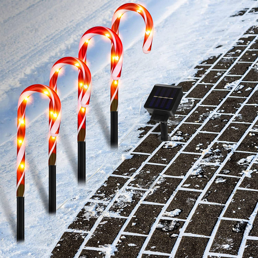 Solar Powered Christmas Candy Cane Pathway Lights Markers