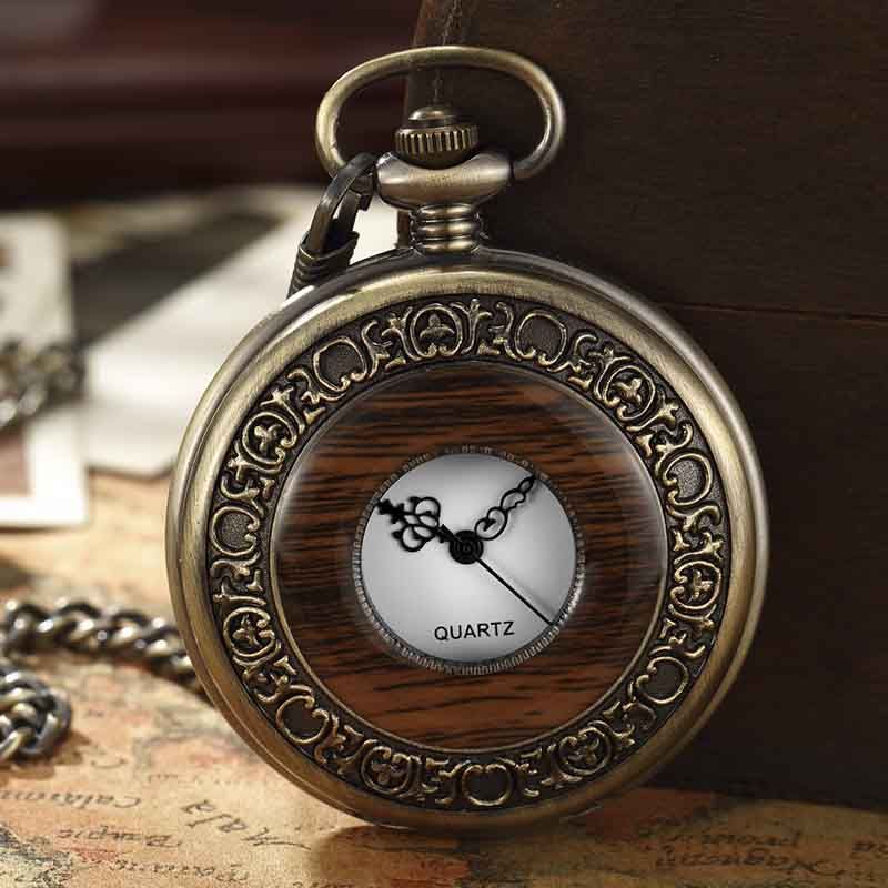 Solid Wood Mechanical Pocket Watch FOB Chain Locket Dial Hollow Steampunk Skeleton Men Women Mens Male Clock Watches Box Package