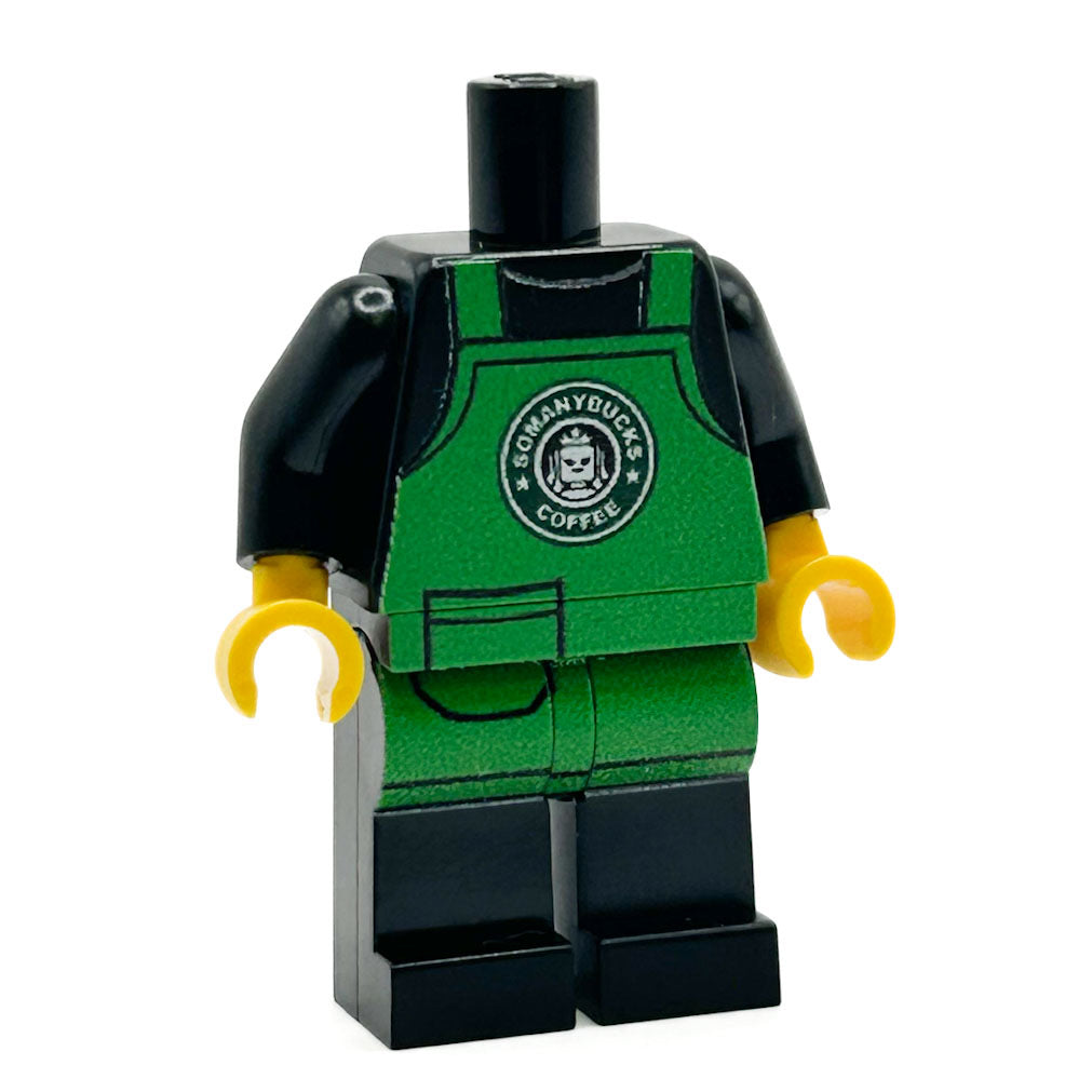 SoManyBucks Coffee Barista Employee Minifig Body made using LEGO parts - B3 Customs