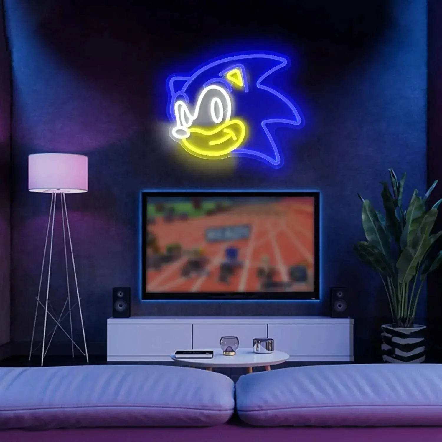 Sonic Neon Sign - Bright Blue LED Neon Light for Retro Gaming Decor - Blue