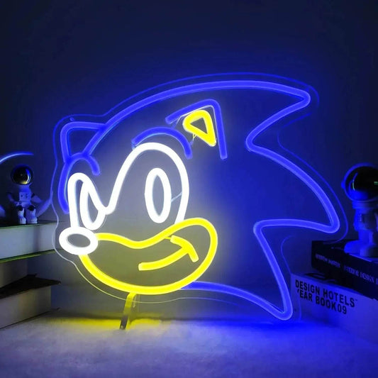 Sonic Neon Sign - Bright Blue LED Neon Light for Retro Gaming Decor - Blue