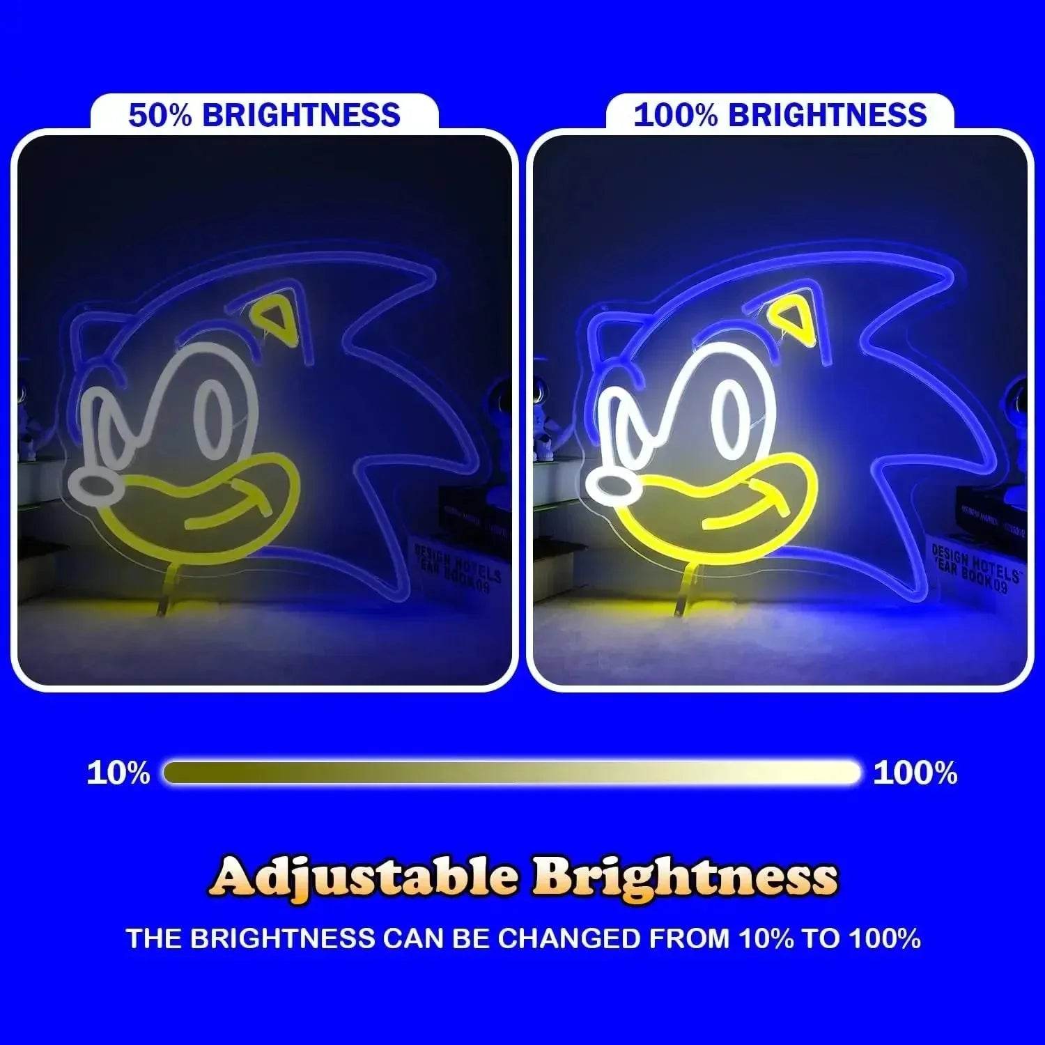 Sonic Neon Sign - Bright Blue LED Neon Light for Retro Gaming Decor - Blue