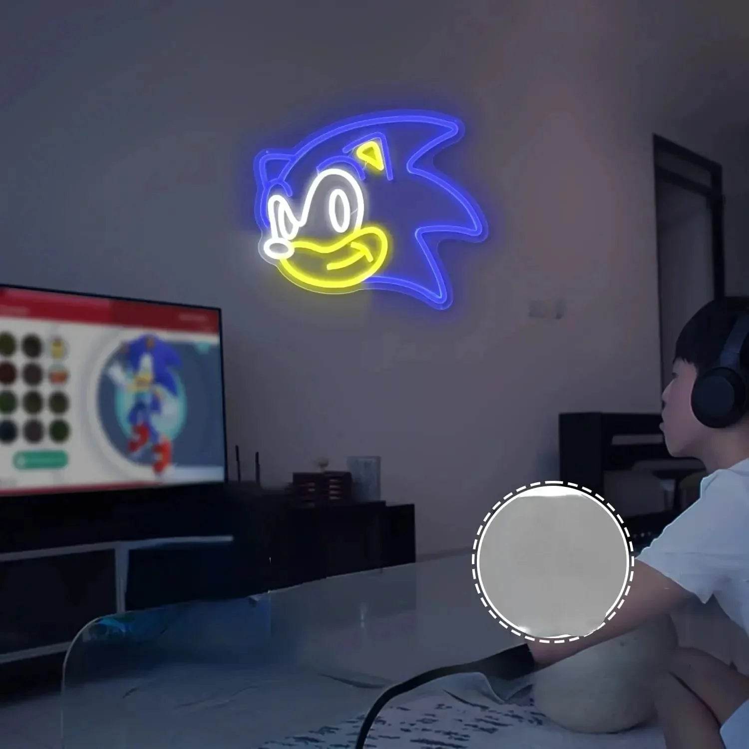 Sonic Neon Sign - Bright Blue LED Neon Light for Retro Gaming Decor - Blue