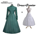 Sophie Cosplay Dress – Howl's Moving Castle Green Outfit with Hat - S / Dress and Pannier