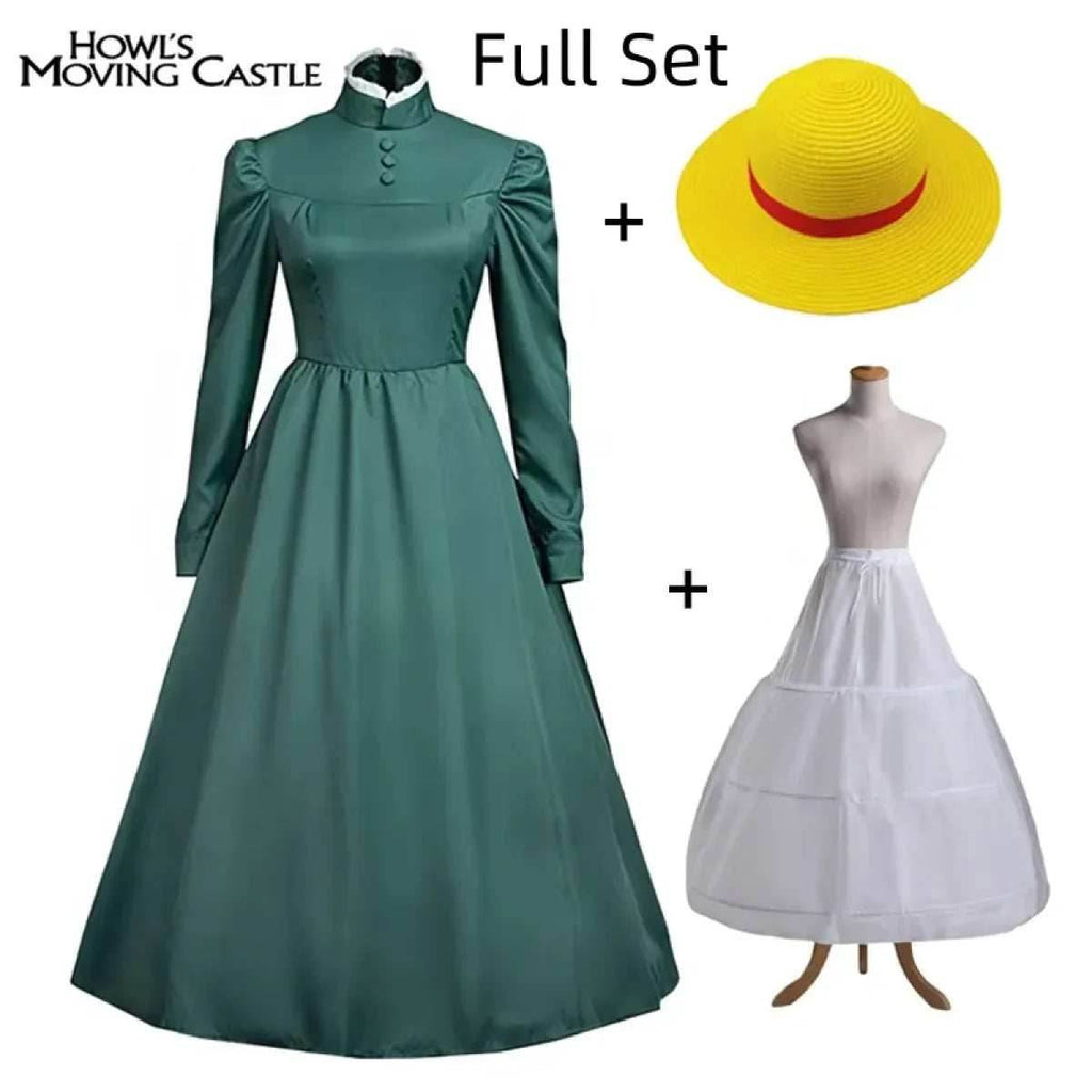 Sophie Cosplay Dress – Howl's Moving Castle Green Outfit with Hat - S / Full Set