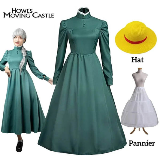 Sophie Cosplay Dress – Howl's Moving Castle Green Outfit with Hat - S / Pannier Only