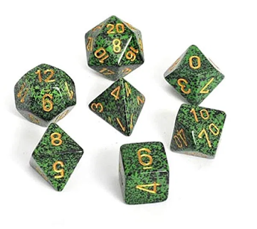 Speckled Polyhedral Golden Recon 7-Die Set